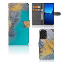 Xiaomi 13 Lite Bookcase Marble Blue Gold - thumbnail