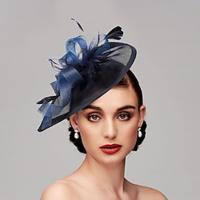 fascinators Veren Netto Schotel Hoed Bruiloft Paardenrace Damesdag Melbourne Cup Met Veer Pet Helm Hoofddeksels Lightinthebox - thumbnail