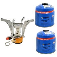 Opvouwbaar mini-campingkooktoestel/kookpit - zilver - incl. 2x gas navulling 500 gram - thumbnail