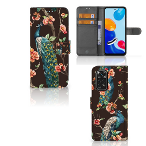 Xiaomi Redmi Note 11/11S Telefoonhoesje met Pasjes Pauw met Bloemen