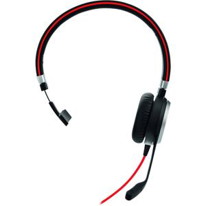 Jabra Evolve 40 MS Mono On Ear headset Telefoon Kabel Stereo Zwart, Rood Noise Cancelling Microfoon uitschakelbaar (mute)