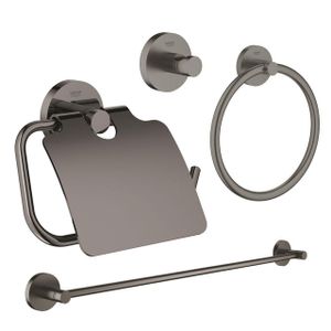 GROHE Essentials accessoireset 4-delig met handdoekring, handdoekhouder, handdoekhaak en toiletrolhouder met klep brushed hard graphite sw98945/sw98977/sw99001/sw99017/