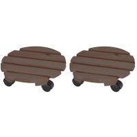 2x Planten trolleys/multirollers donkerbruin rond 30 x 30 cm voor harde vloeren - thumbnail