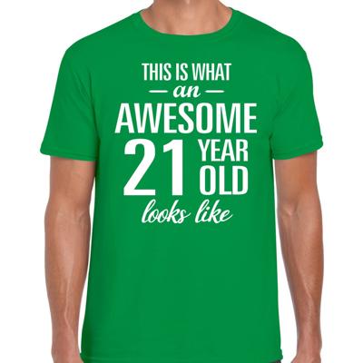 Awesome 21 year / 21 jaar cadeau t-shirt groen heren Awesome 21 year / 21 jaar cadeau t-shirt groen heren