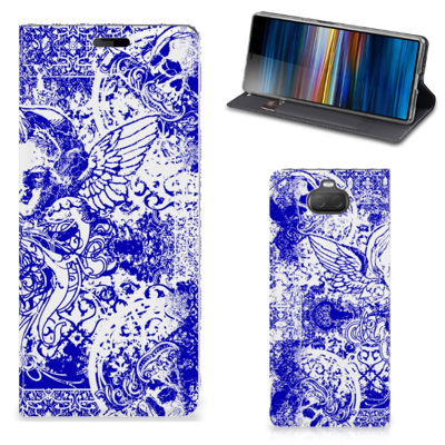 Mobiel BookCase Sony Xperia 10 Angel Skull Blauw Mobiel BookCase Sony Xperia 10 Angel Skull Blauw