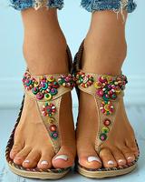 Colorful Beaded Toe Post Flat Sandals
