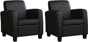 Set van 2 Zwarte leren landelijke fauteuils Joy - poot hout zwart - Toledo Leer Nero (zwart leer)