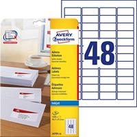 AVERY Zweckform J4791-25 adreslabels/adreslabels/stickers (1.200 etiketten, 45,7x21,2mm op A4, bedrukbaar, zelfklevend, voor afzenderetiketten, mat papier, inkjetprinter) 25 vellen, wit