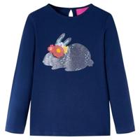 Kindershirt met lange mouwen glimmend konijn 104 marineblauw