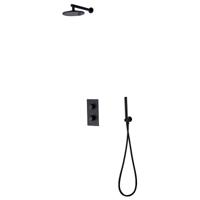 Regendoucheset Inbouw Muur Genoa 20cm Rond met Wandarm Mat Zwart