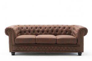 Chesterfield 3-zitsbank 200cm vintage bruin 3-zits met knoopstiksel en veerkern - 40652