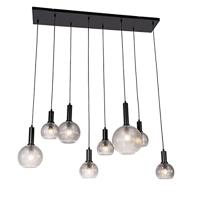 QAZQA - Design hanglamp zwart met smoke glas 8-lichts - Chico | Woonkamer | Slaapkamer | Keuken - Glas Langwerpig - E27 Geschikt voor LED - Max. 8 x 40 Watt