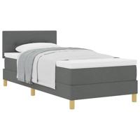 vidaXL Boxspring Bed Met Matras Donkergrijs Bekleed 90X200 cm Modern Ontwerp Stof Voor Volwassenen Bewerkt Houten Poten Gemakkelijke Montage En Comfort Eenpersoons Topper Minimalistisch Slaapkamer Meu