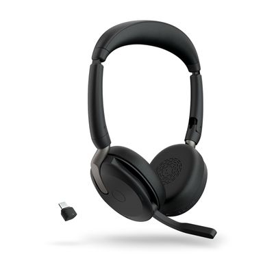 Jabra Evolve2 65 Flex Link380c UC On Ear headset Computer Bluetooth Stereo Zwart Noise Cancelling Headset, Microfoon uitschakelbaar (mute), Volumeregeling,