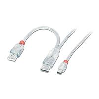 LINDY 31785 - USB 2.0 Dual Power Y-kabel - 2 x Type A Mannelijk naar Type Mini-B Plug - 2m