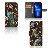 iPhone 13 Pro Telefoonhoesje met Pasjes Pauw met Bloemen