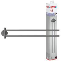 tesa® MOON GREY Handdoekrek 2-armig, mat grijs, voor Badkamer en Wc - voor Badkamers in Industriële en Moderne Stijl - Zonder Boren, Zelfklevend - 84 mm x 50 mm x 456 mm