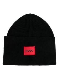 HUGO bonnet en maille à patch logo - Noir