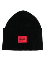 HUGO bonnet en maille à patch logo - Noir - thumbnail