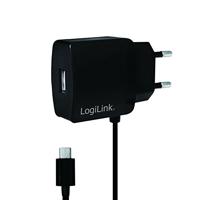 LogiLink PA0146 USB-stekkeradapter met micro-USB-kabel, 1 x USB-poort, 10 W zwart