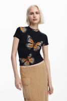 T-shirt met korte mouwen en vlinders - BLACK - L