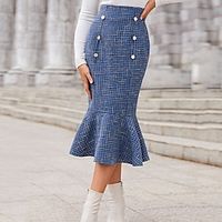 damesrok bodycon midi-knop blauwe rokken vallenamp; winter geplooid ruche mode elegant straat dagelijks s m l miniinthebox