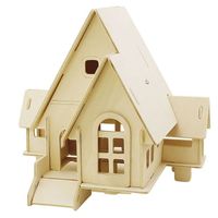 3D houten huis met puntdak constructie set   -