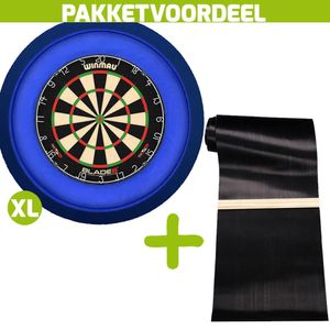 Winmau Blade 6 +  Dartmat 60*300 incl Oche + Dartbordverlichting Deluxe XL Blauw