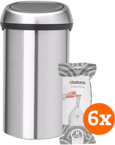 Brabantia Touch Bin 60 Liter Rvs Fingerprint Proof  + Vuilniszakken (120 stuks)