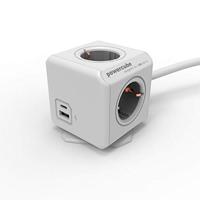 Allocacoc PowerCube Extended USB - 4x stopcontact, 1xUSB-C en 1x USB-A, 1,5m kabel 10435/DEEUAC wit/grijs