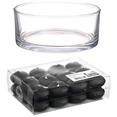 Cadeau set Lage luxe vaas 19 cm met zwarte drijfkaarsen - Waxinelichtjes