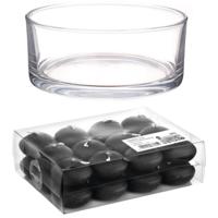 Cadeau set Lage luxe vaas 19 cm met zwarte drijfkaarsen - Waxinelichtjes