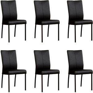 Set van 6 Zwarte leren moderne eetkamerstoelen Comfort - Toledo Leer Nero (zwart leer)