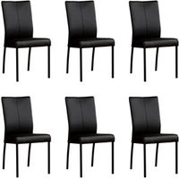 Set van 6 Zwarte leren moderne eetkamerstoelen Comfort - Toledo Leer Nero (zwart leer) - thumbnail