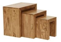 WOHNLING set van 3 bijzettafeltjes massief hout Acacia Living tafel landelijke stijl bijzettafel donkerbruin hout