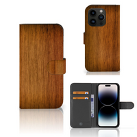 iPhone 15 Pro Book Style Case Donker Hout - thumbnail