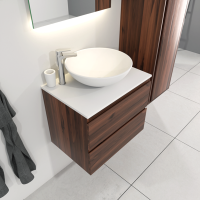 SaniGoods Sally badkamermeubel 60cm donker eiken met Solid Surface waskom rond SaniGoods Sally badkamermeubel 60cm donker eiken met Solid Surface waskom rond