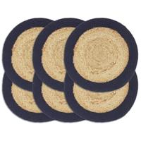 vidaXL Placemat, 6 stuks, marineblauw, eenkleurig, 38 cm, rond, jute en katoen