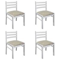 vidaXL 4x Eetkamerstoel Massief Rubberwood Fluweel Wit Eetstoel Keukenstoel