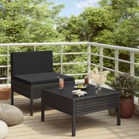 2-delige Loungeset met kussens poly rattan zwart - thumbnail