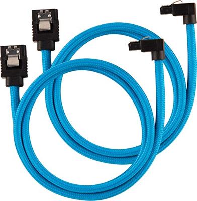 Corsair Premium SATA3-kabel, schuin/recht (6Gbps, 60 cm 90 graden), met ommanteling, blauw