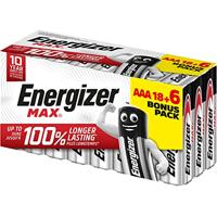 Energizer - MAX, verpakking met 18 + 6 AAA-batterijen, lange levensduur voor dagelijks gebruik, geen sulfatering en 10 jaar levensduur