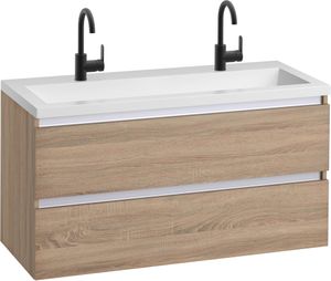 Saqu Gaia voorgemonteerd badmeubel met aluminium greeplijst incl. mat witte wastafel 120x51,5cm bardolino eiken