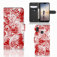 Telefoonhoesje met Naam Huawei P20 Lite Angel Skull Rood - thumbnail