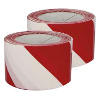 Afzetlint - 2x - rood/wit - 70 mm x 200 m - polyethyleen - markeerlint - afzettape