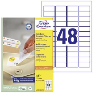 Avery-Zweckform L4736REV-100 Universele etiketten 45.7 x 21.2 mm Papier Wit 4800 stuk(s) Weer verwijderbaar Inkjet, Laser (zwart/wit), Laser (kleur), Kopiëren