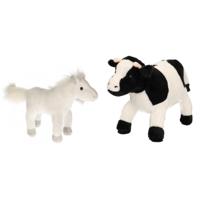 Pluche knuffel boerderijdieren set Koe en Paard van 20 cm - thumbnail