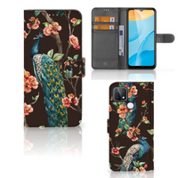 OPPO A15 Telefoonhoesje met Pasjes Pauw met Bloemen