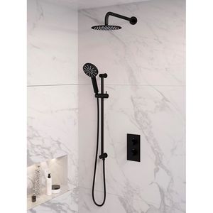 Inbouw Regendouche Set Brauer Black Edition Gebogen Wanduitloop Ronde Hoofddouche 20 cm Met Glijstang en Handdouche 3 Standen Mat Zwart Brauer