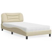 vidaXL Bed met matras stof crèmekleurig 100x200 cm, bedframe, bed, enkel bed, bedframes, bedbodem, stoffen bed, gewelfd bedframe